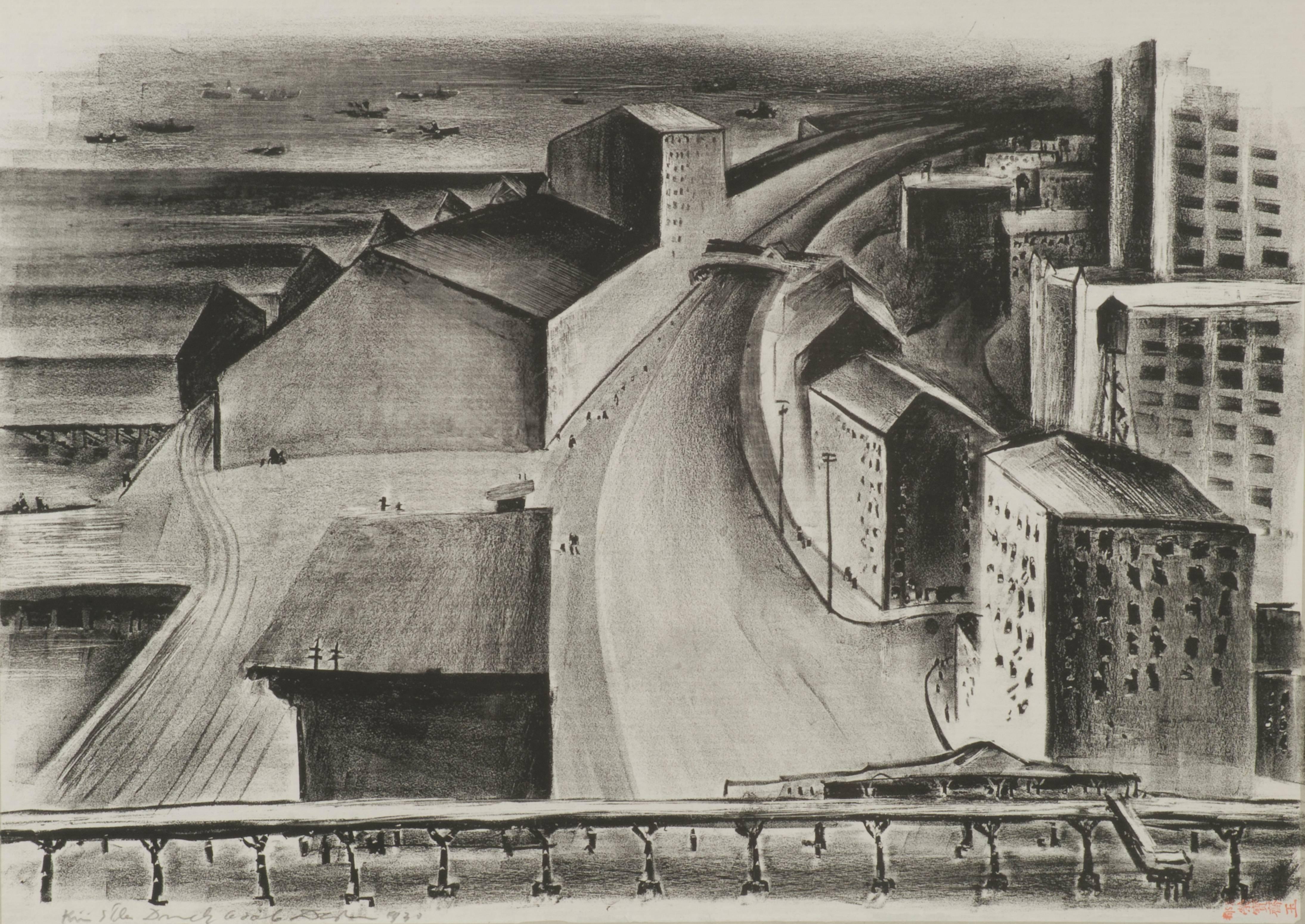 Landscape Print de Adolf Arthur Dehn - Paseo marítimo de Brooklyn