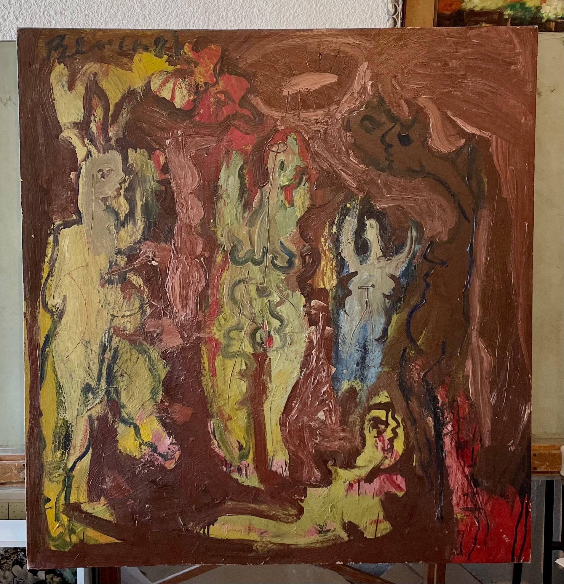 Large  Peinture figurative abstraite expressionniste texturée Adolf Benca en vente 7