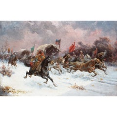 A Fine Austrian/Russian Oil on Board "Charging Cossack Warriors on Horseback"