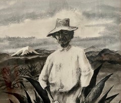 1939 Mexican Farm Worker WPA Artist Adolf Dehn American Modern Gouache Painting