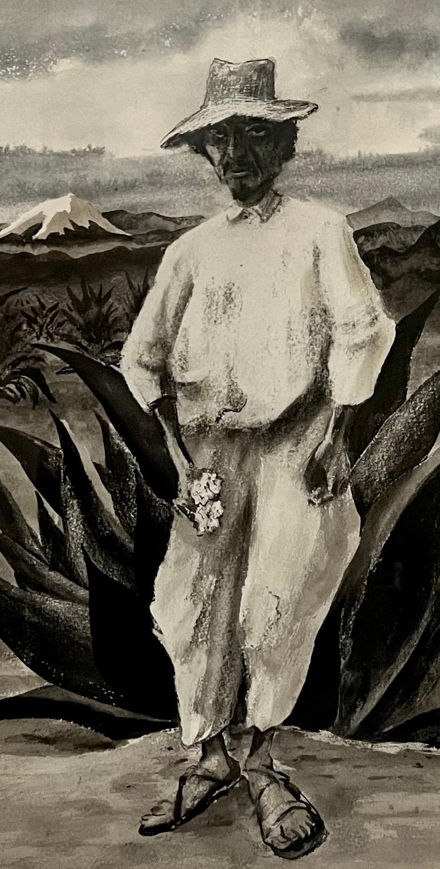 Peinture à la gouache moderne américaine d'Adolf Dehn, artiste fermier mexicain de la WPA, 1939 en vente 2