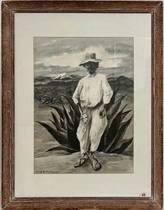 1939 Mexican Farm Worker WPA Artist Adolf Dehn American Modern Gouache Painting