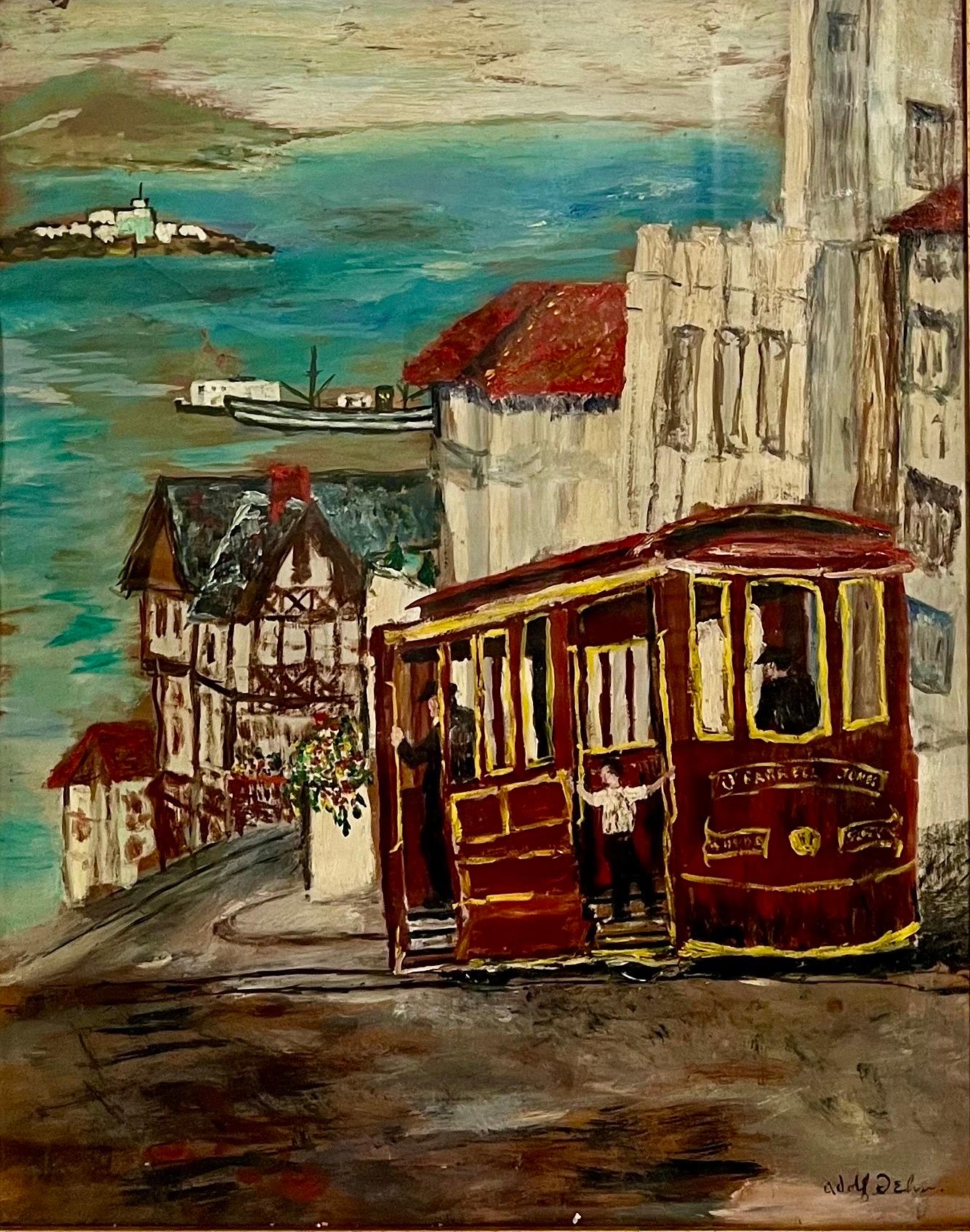 San Francisco Cable Car WPA Artist Adolf Dehn Modernist Art Gouache Oil Painting en vente 2
