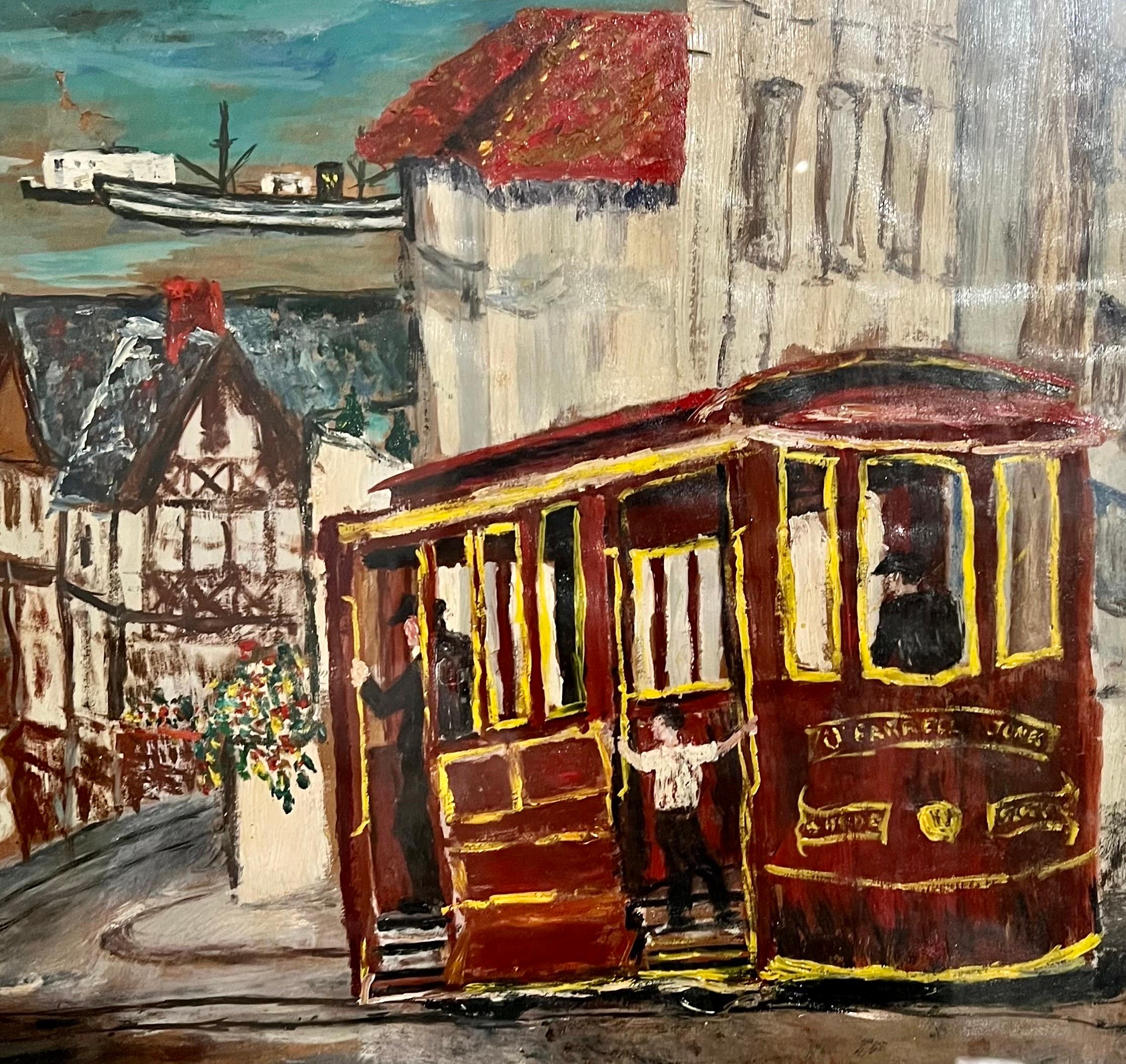 San Francisco Cable Car WPA Artist Adolf Dehn Modernist Art Gouache Oil Painting For Sale 3