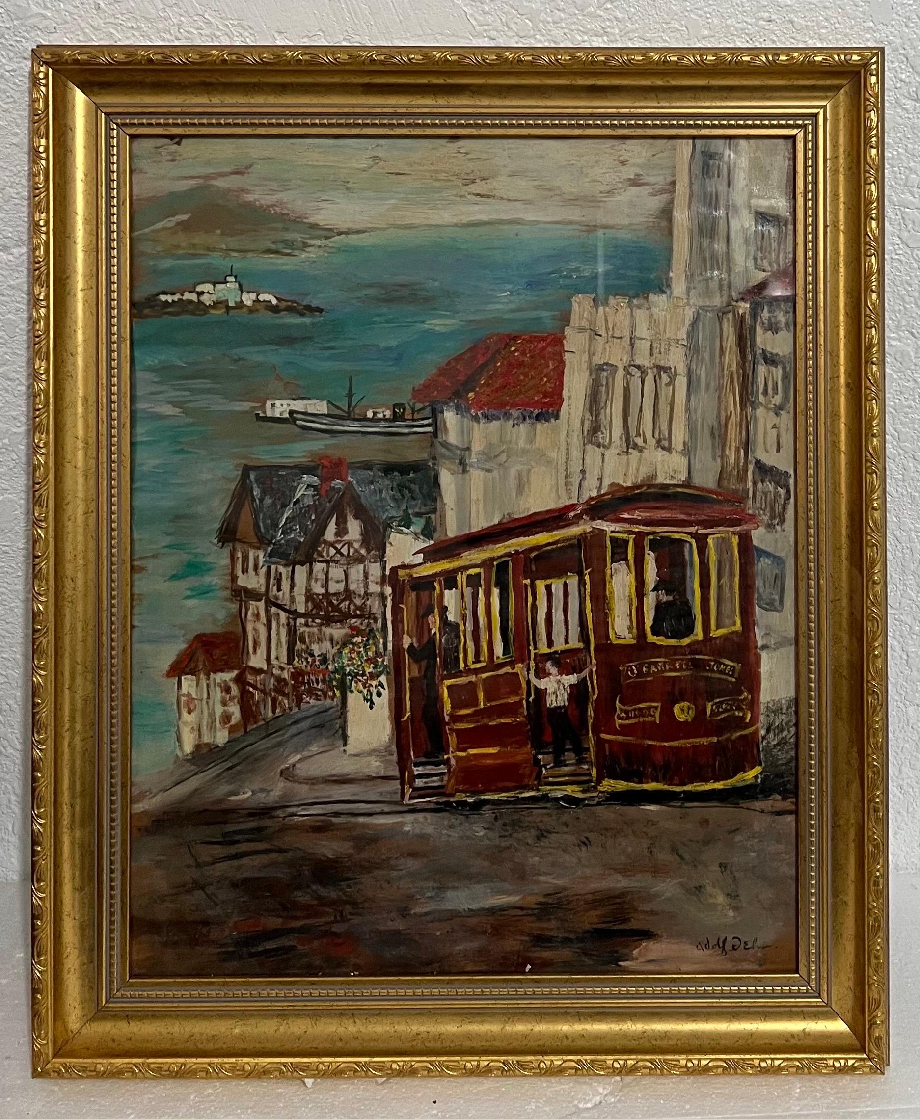 San Francisco Cable Car WPA Artist Adolf Dehn Modernist Art Gouache Oil Painting For Sale 5