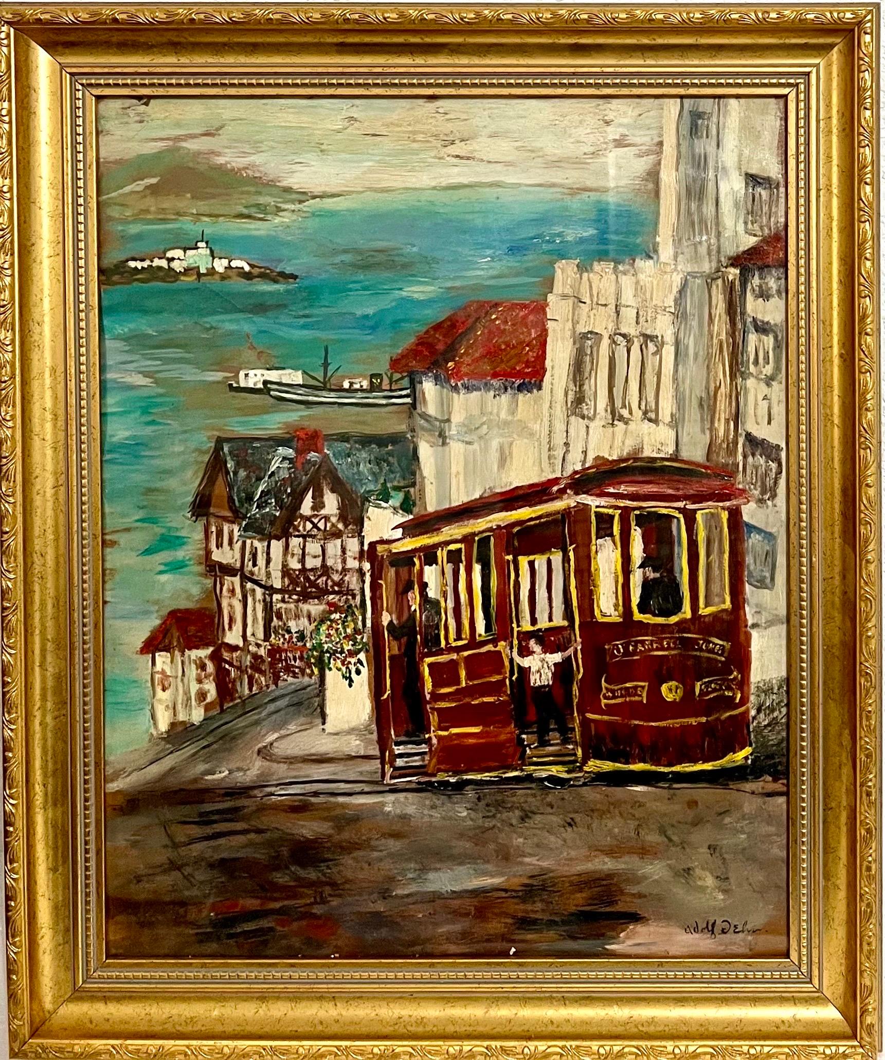 San Francisco Cable Car WPA Artist Adolf Dehn Modernist Art Gouache Oil Painting