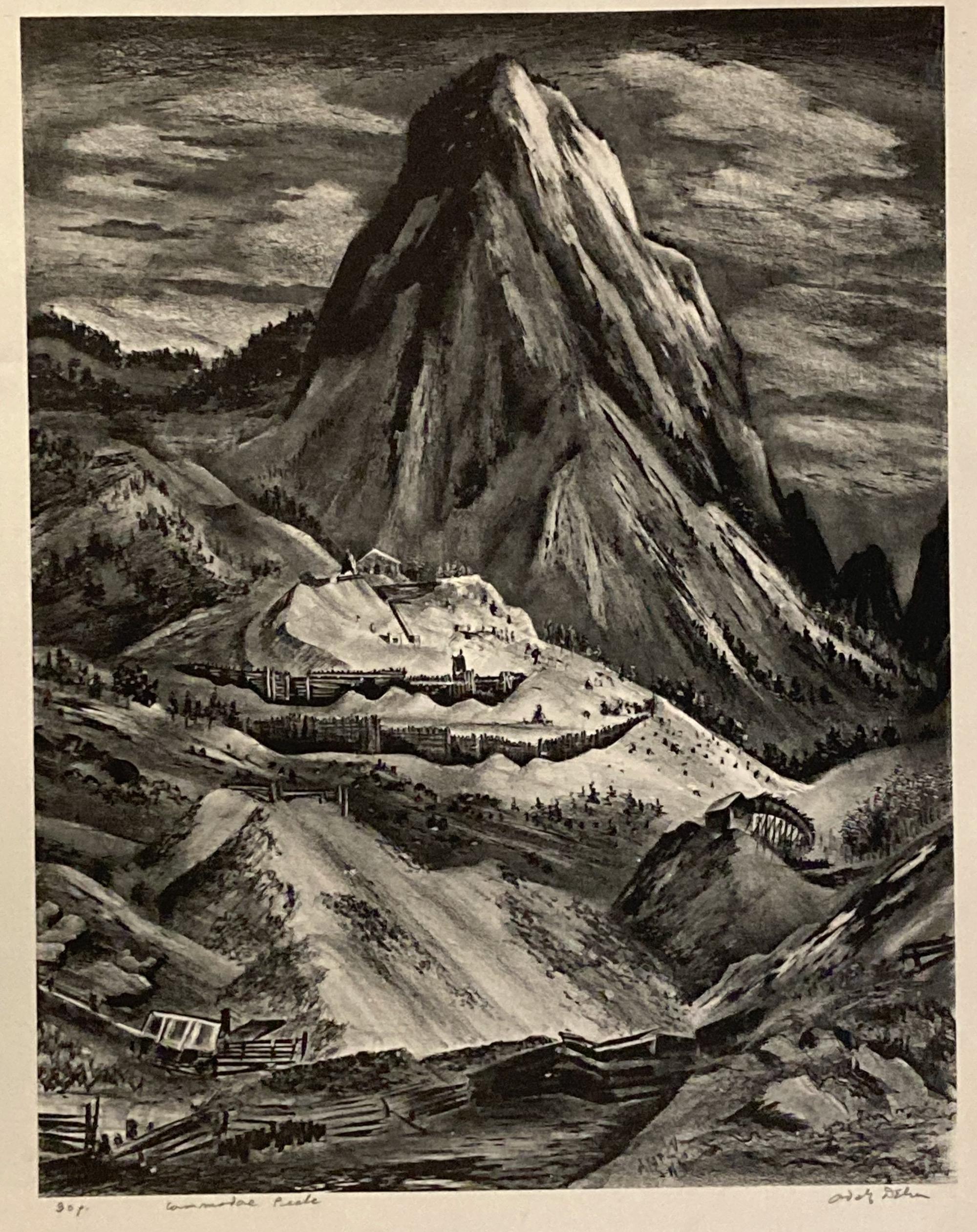Adolf Dehn, Commodore Peak, 1940-42, litografía de mediados de siglo de una montaña de Colorado en venta 3
