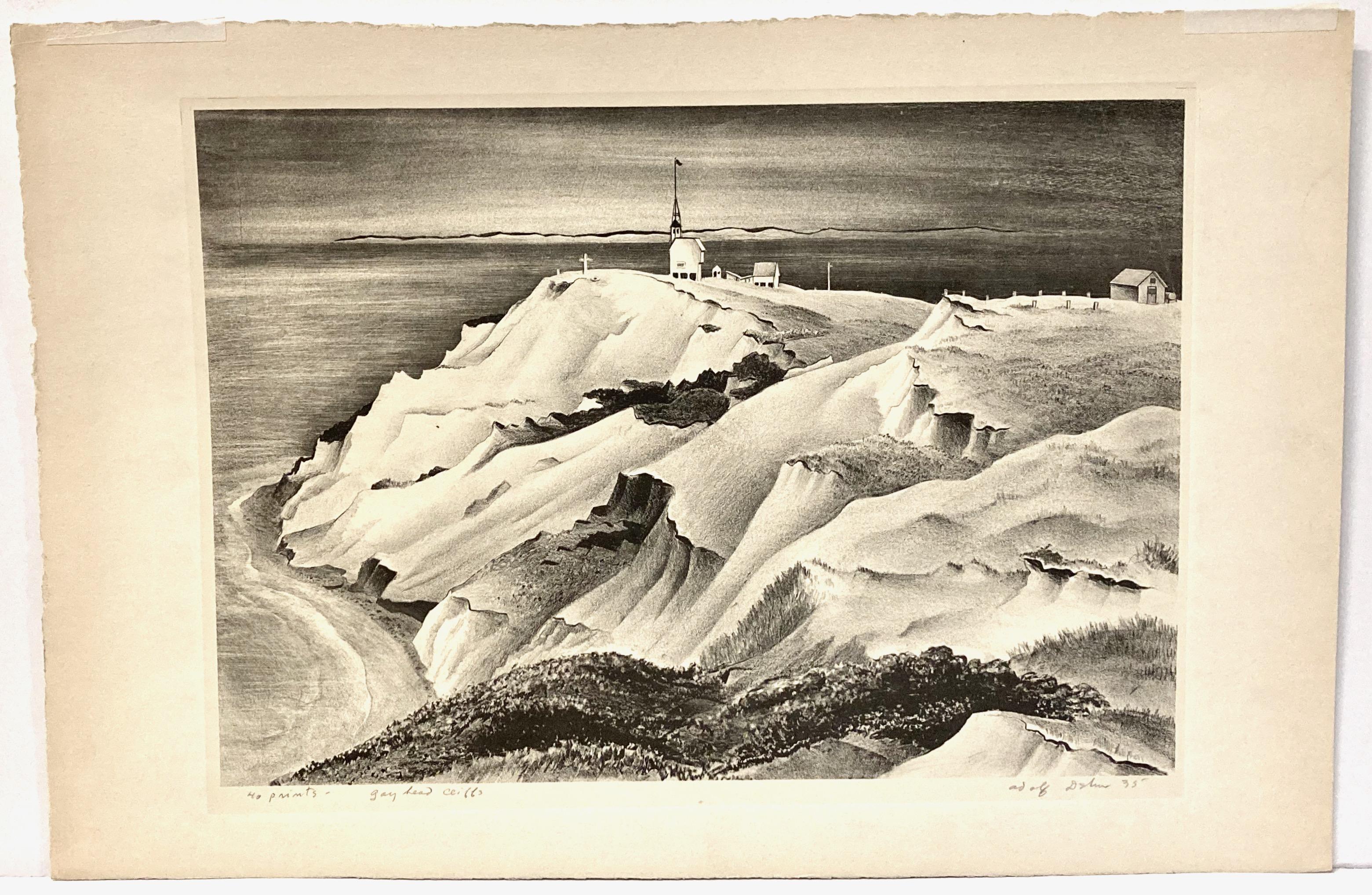 Adolf Dehn, Gay Head Cliffs, 1935, mid-century lithograph, Martha's Vineyard, MA For Sale 1