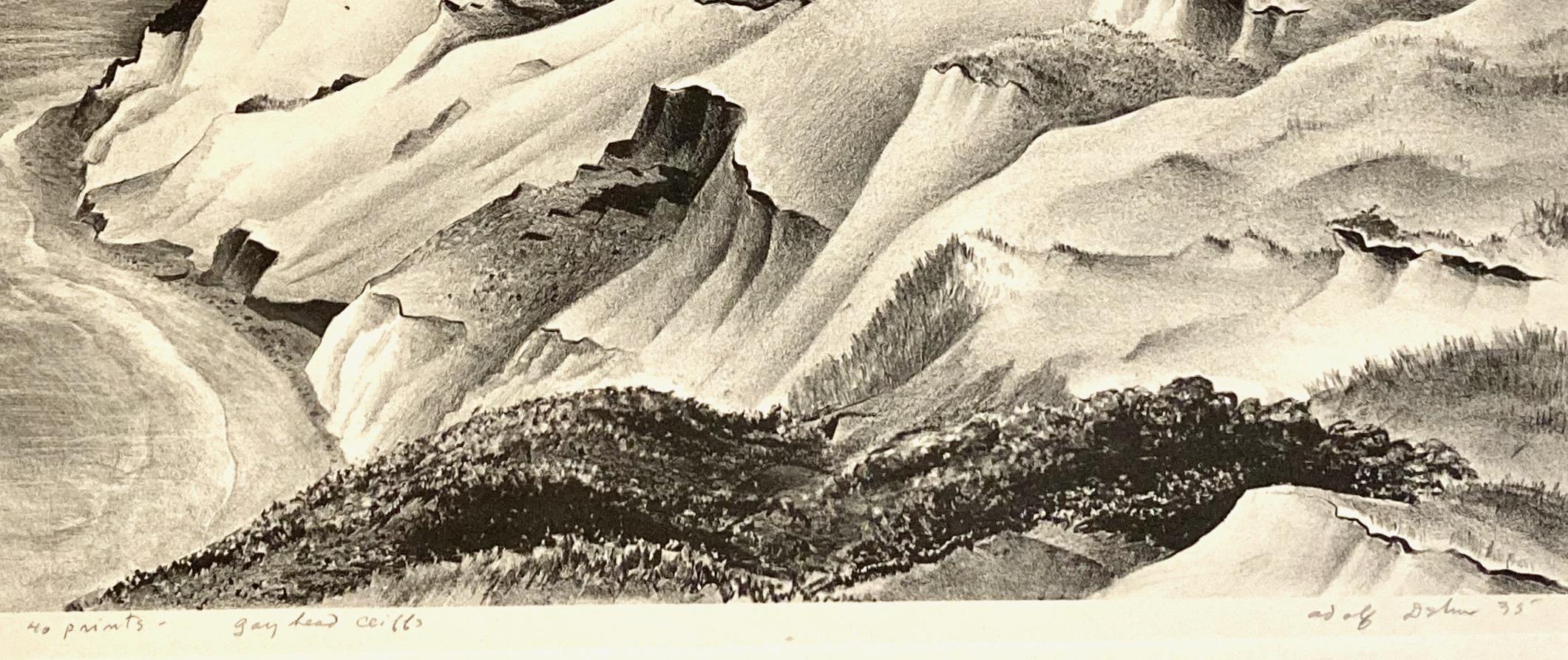 Adolf Dehn, Gay Head Cliffs, 1935, mid-century lithograph, Martha's Vineyard, MA For Sale 5