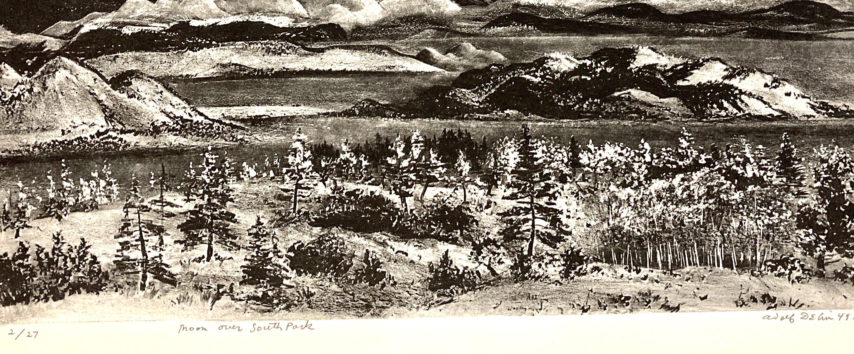 Adolf Dehn, Moon Over South Park, 1949, lithographie du Colorado datant du milieu du siècle. en vente 4