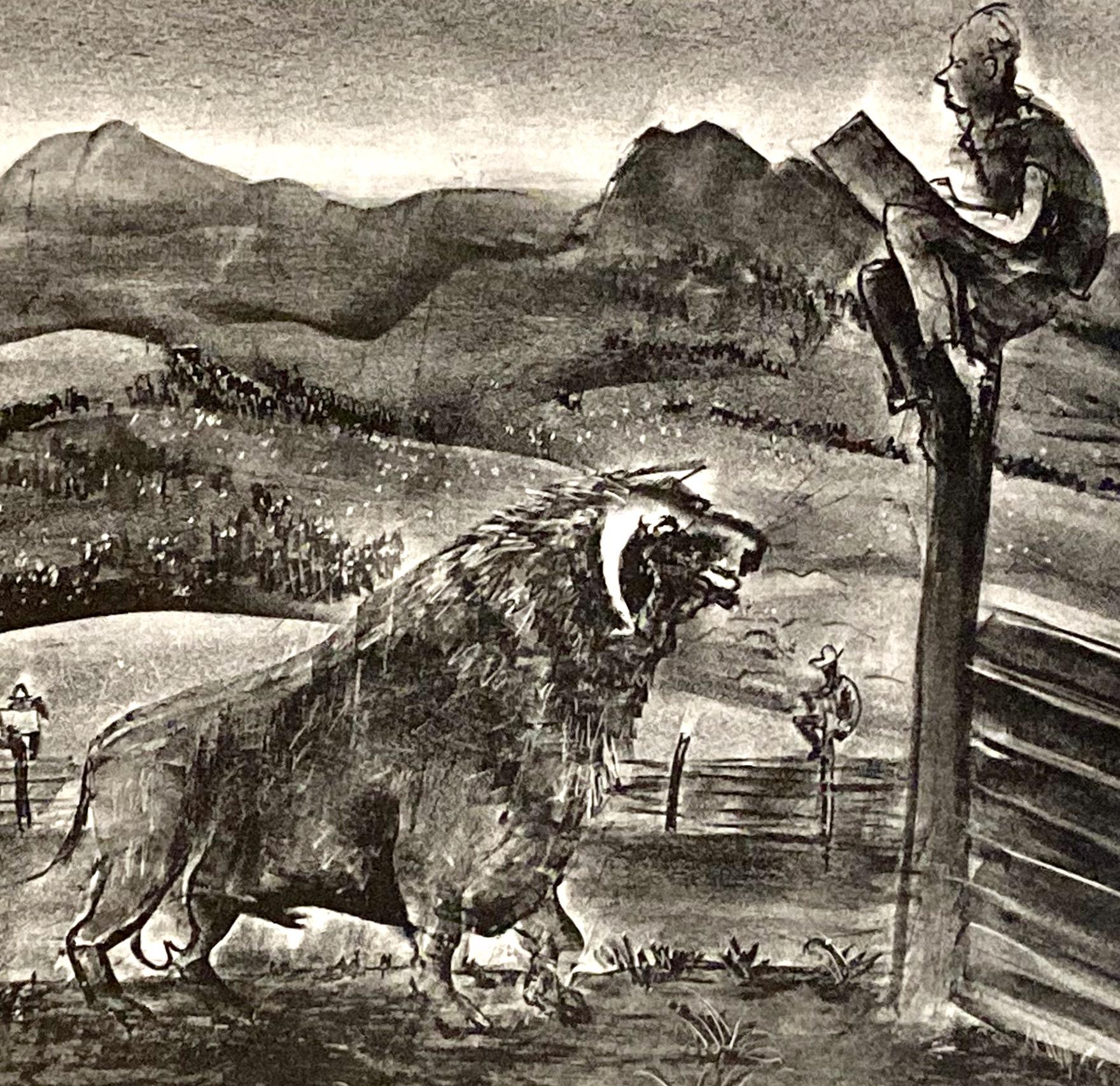 Adolf Dehn, El artista y el toro, 1940, litografía autorretrato, Colorado en venta 1