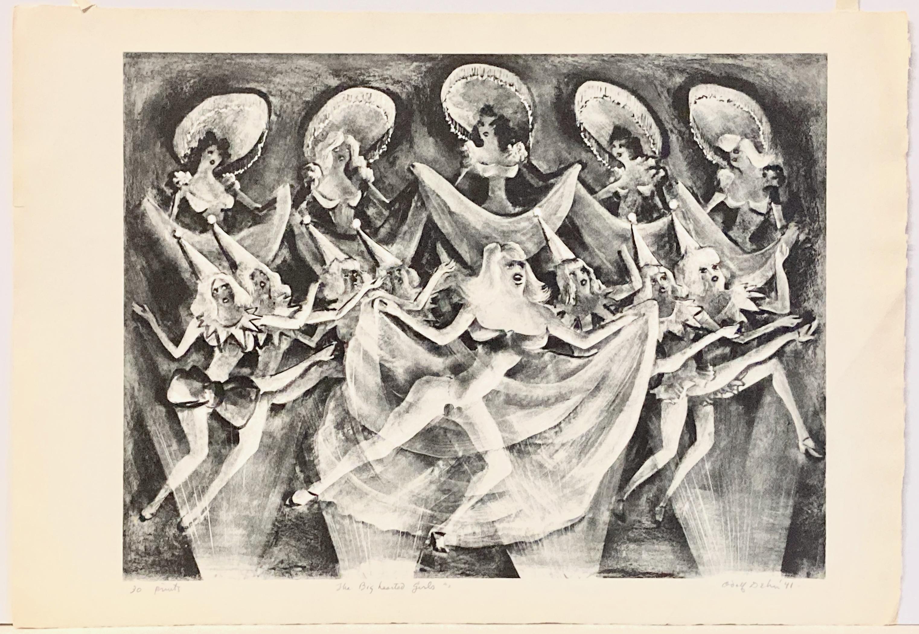 Adolf Dehn, Les filles aux grandes oreilles (Le dernier voile), 1932, lithographie burlesque en vente 1