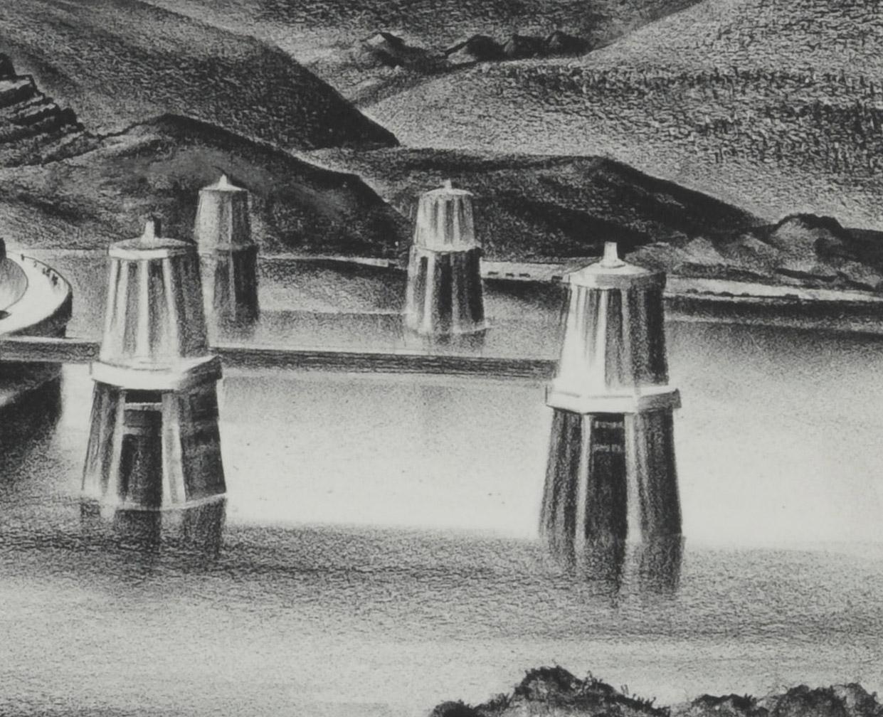 Presa de Boulder - Landscape Print Gris de Adolf Dehn