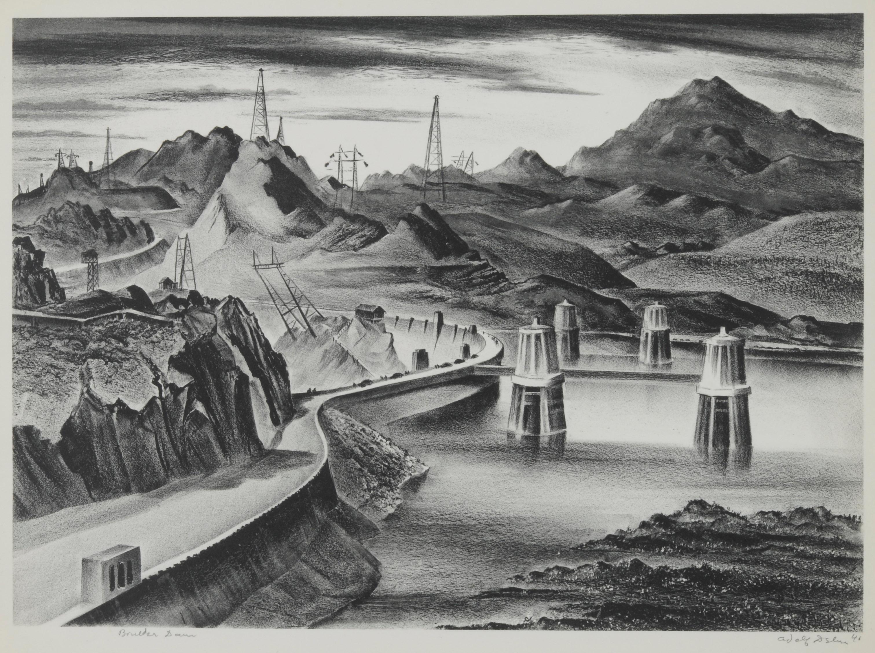 Adolf Dehn Landscape Print - Boulder Dam
