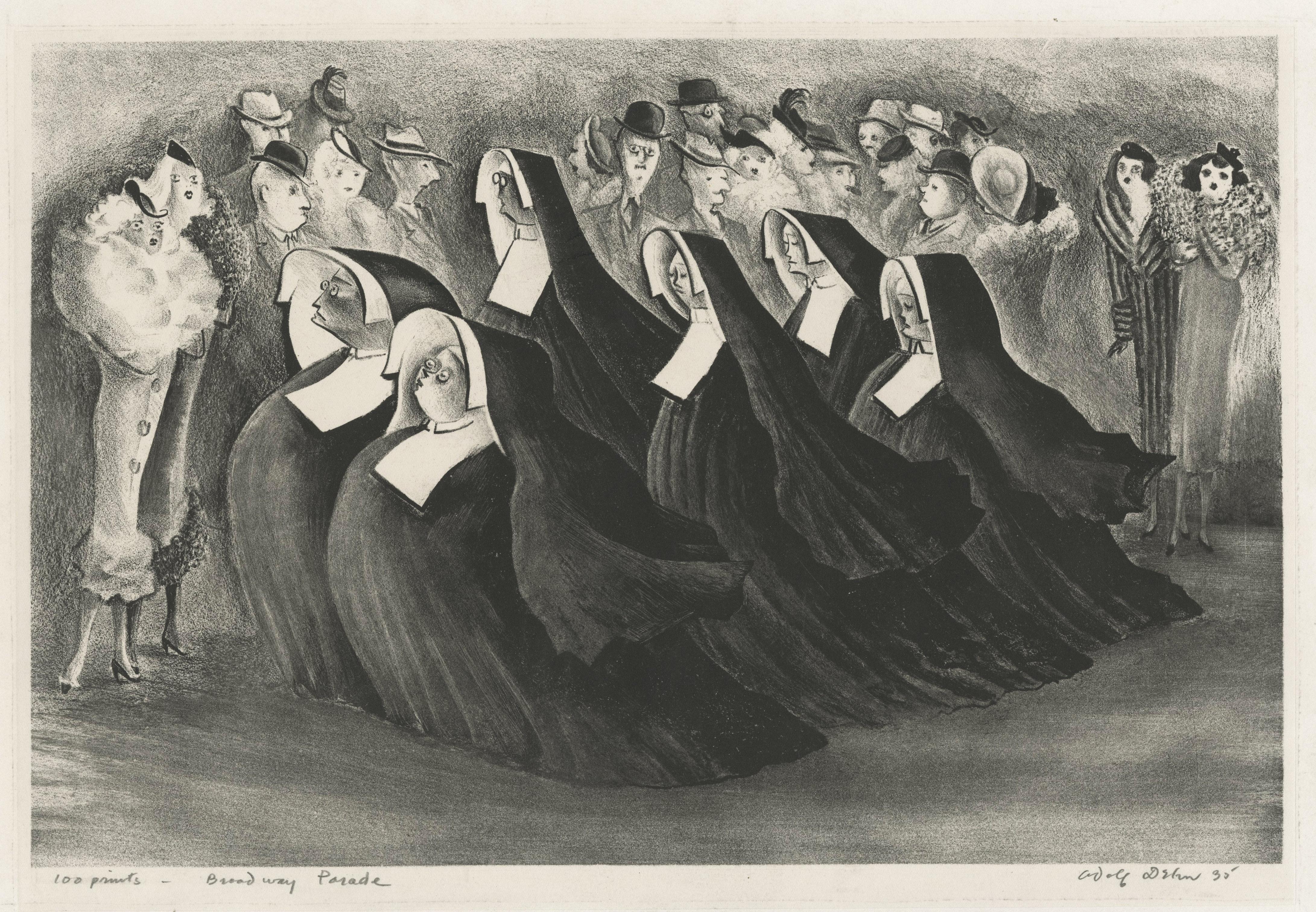Adolf Dehn Figurative Print - Broadway Parade
