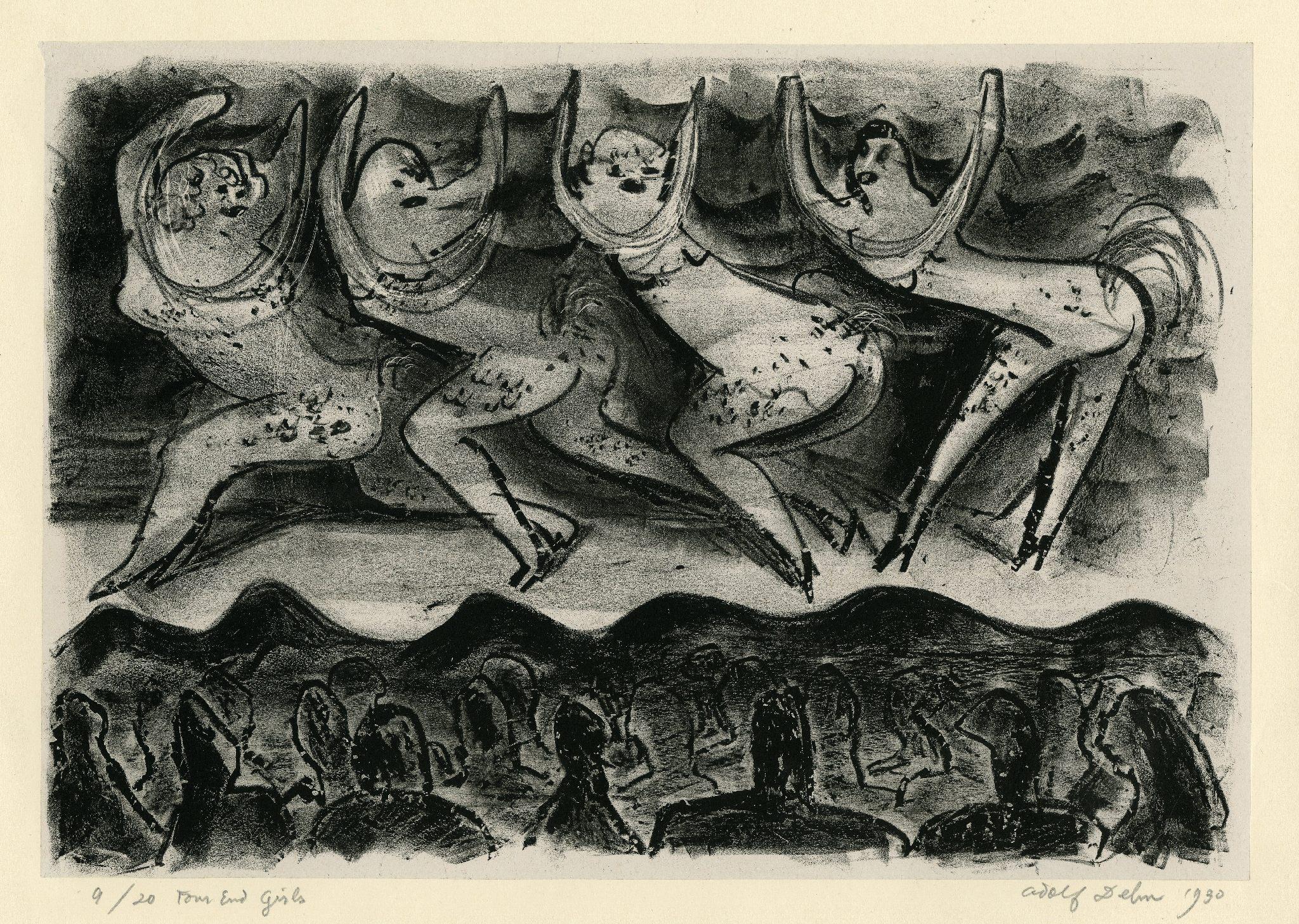 Figurative Print de Adolf Dehn - Cuatro chicas finales