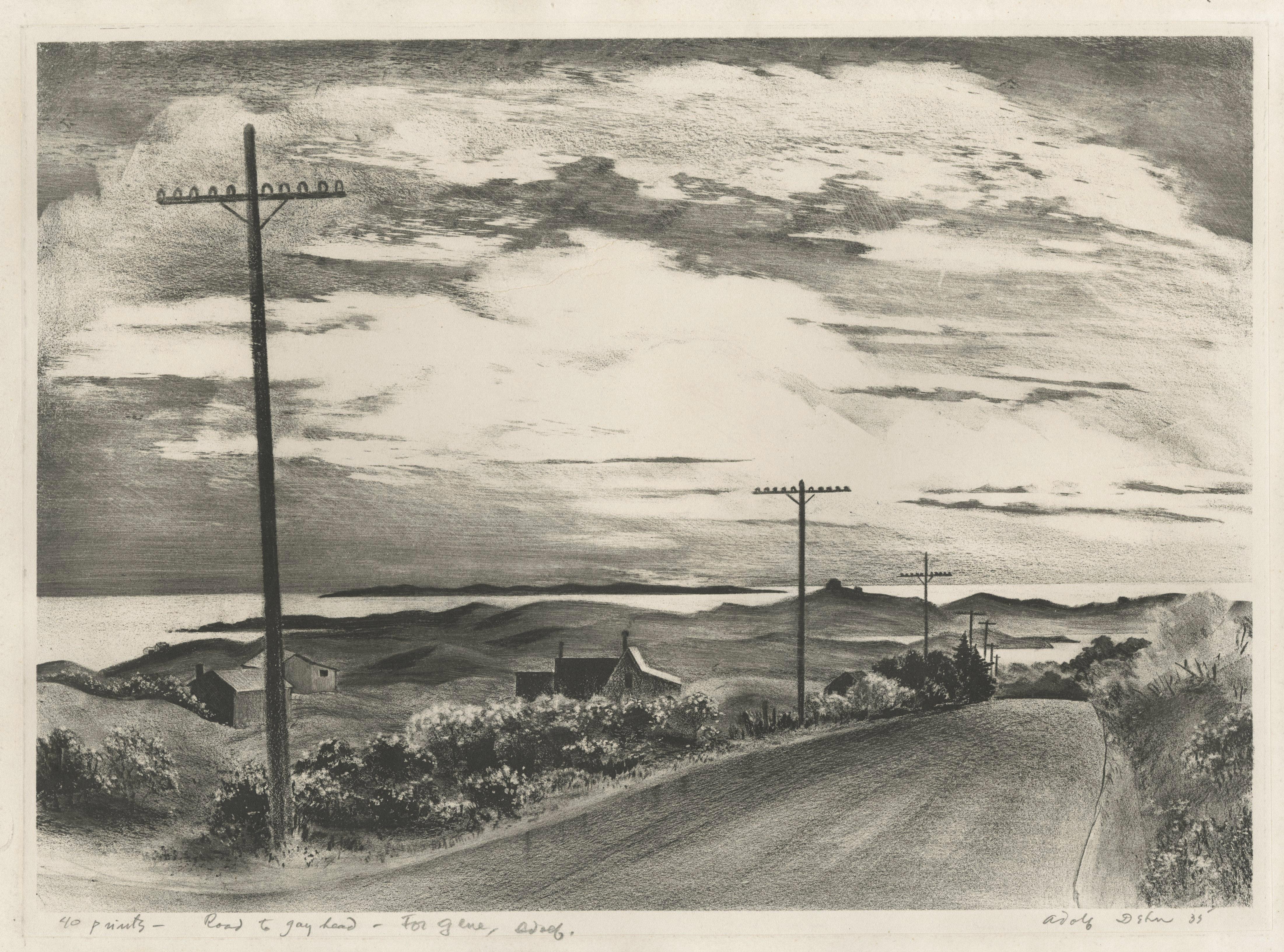 Adolf Dehn Landscape Print - Road to Gayhead (Martha's Vinyard)
