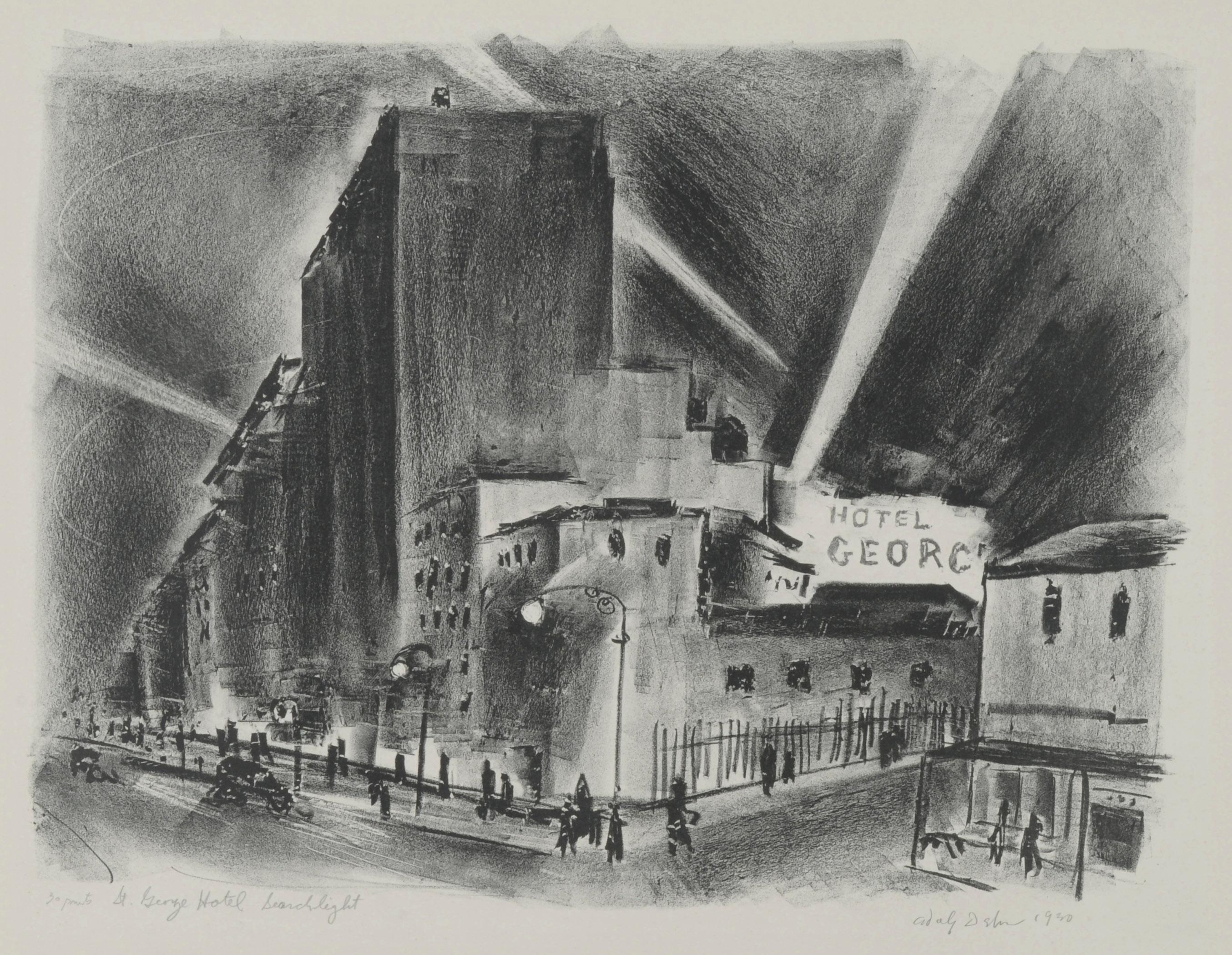Adolf Dehn Landscape Print - St. George Hotel Searchlight