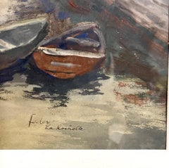 Adolf Feder Jewish Ecole De Paris Acquerello Pastello Pittura Barca, Scena di porto