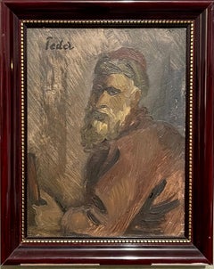 Adolf Feder Miniature Oil Painting of a Jewish Rabbi Sensitive Judaica Portrait 
