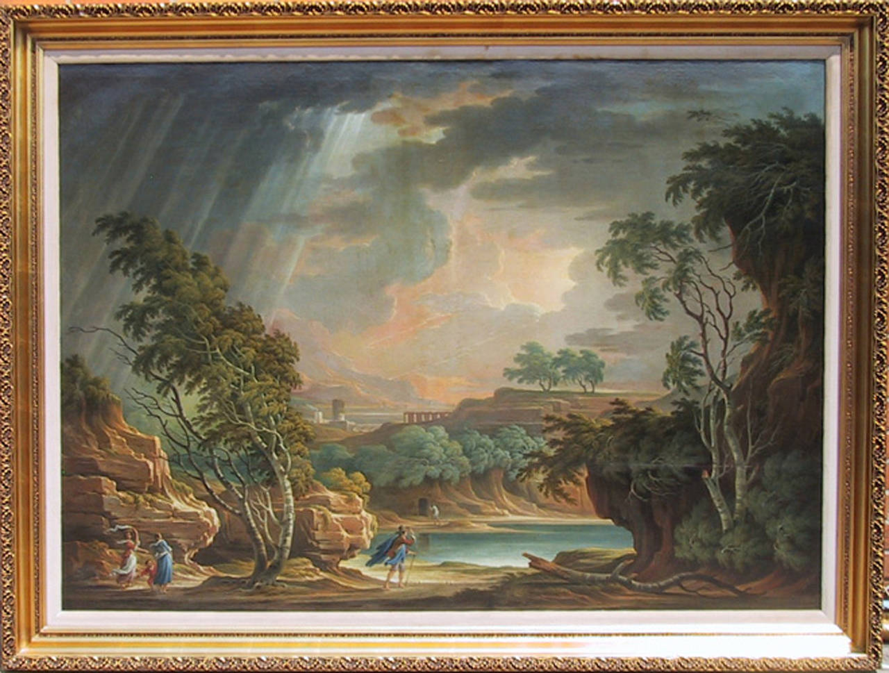 Landscape Painting de Adolf Friedrich Harper - Figuras en un paisaje, Pintura al óleo 1799 de Adolf Harper