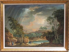 Figures dans un paysage, peinture à l'huile d'Adolf Harper datant de 1799