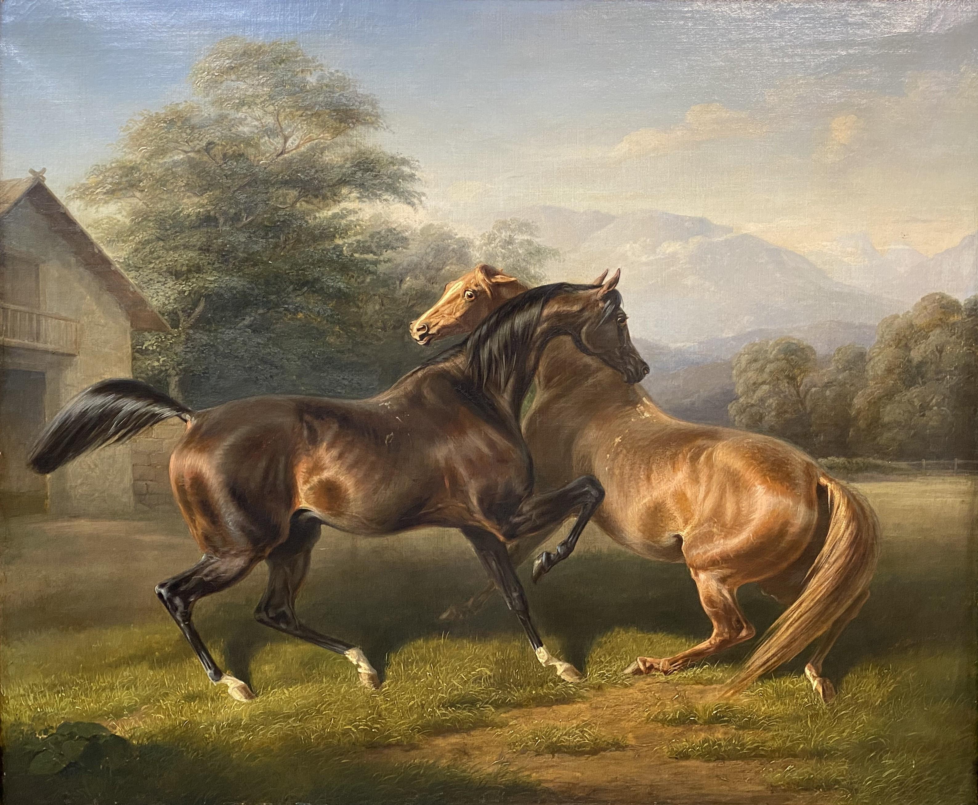 Two Horses - Painting by Adolf Friedrich