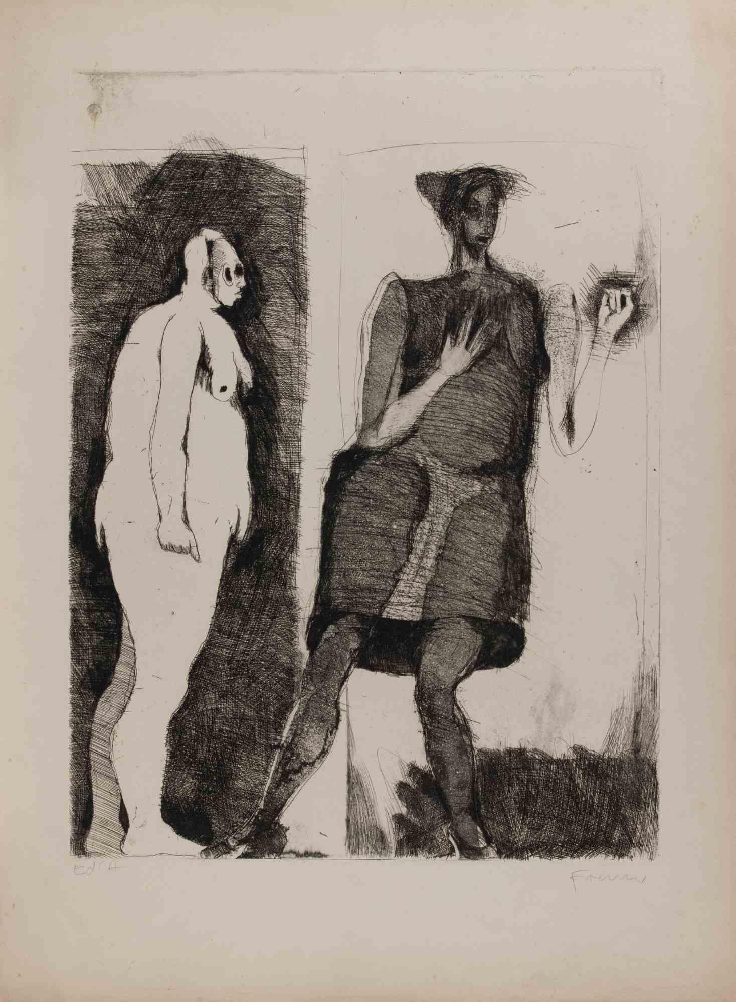 Untitled - Etching by Adolf Frohner - 1968