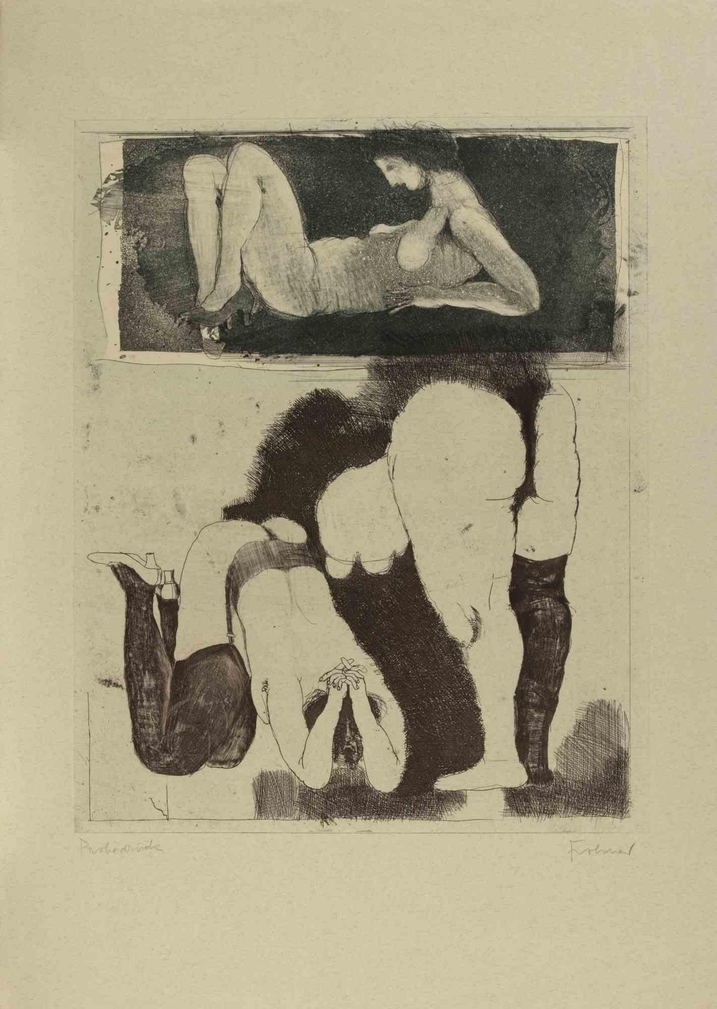 Untitled - Etching by Adolf Frohner - 1970s