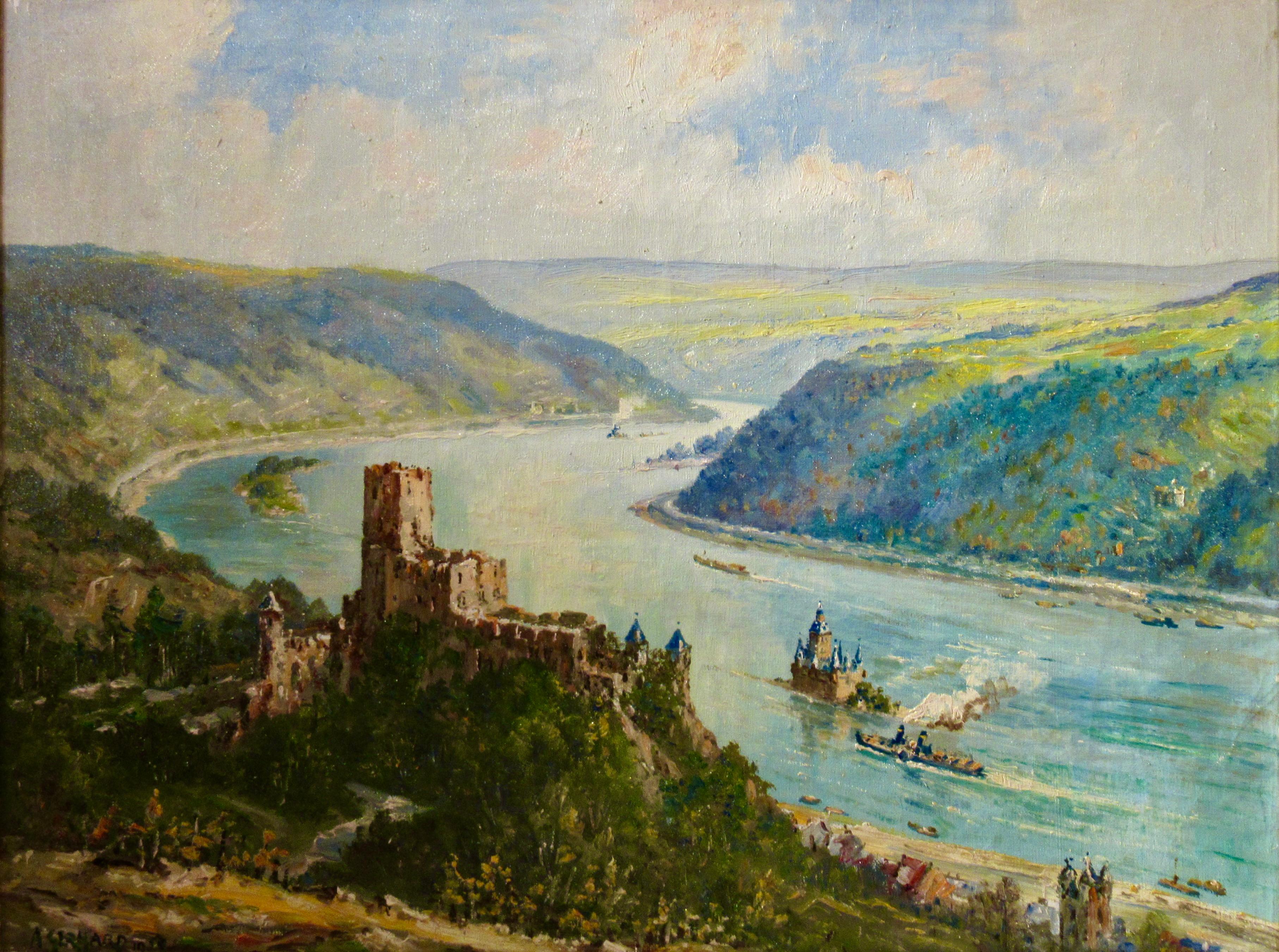 Der Fluss Rhein (Rhein) – Painting von Adolf Gerhard