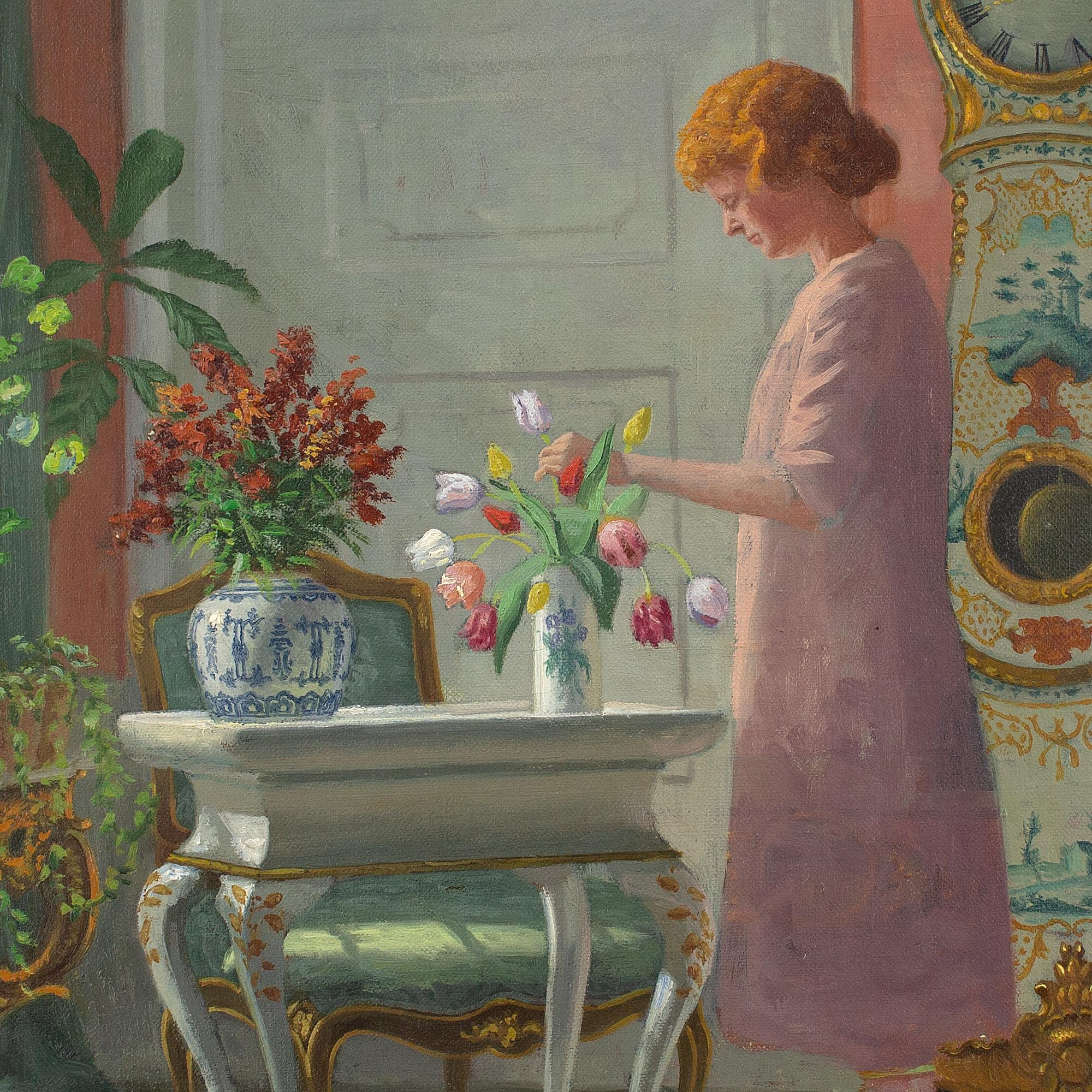 Adolf Heinrich-Hansen, Interior With Girl Arranging Flowers 4