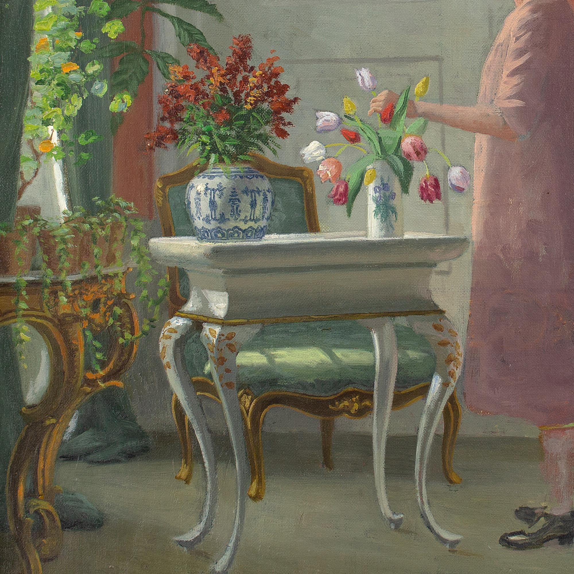 Adolf Heinrich-Hansen, Interior With Girl Arranging Flowers 5