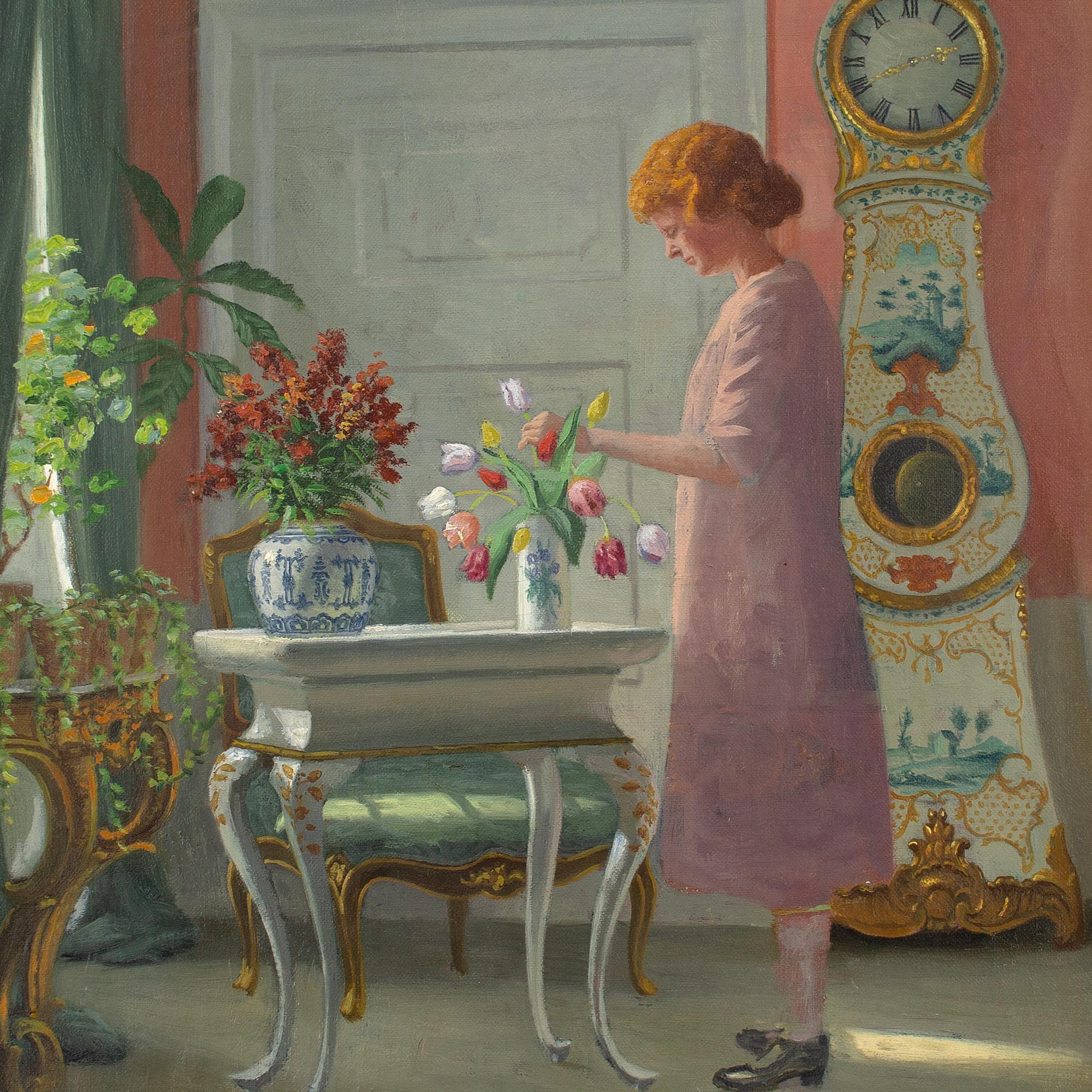 Adolf Heinrich-Hansen, Interior With Girl Arranging Flowers 7