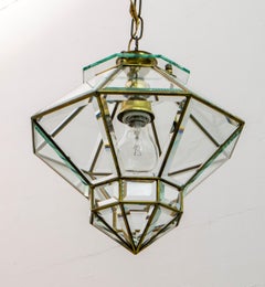 Adolf Loos Art Nouveau Brass and Beveled Glass Pendant Light for Knize, 1905