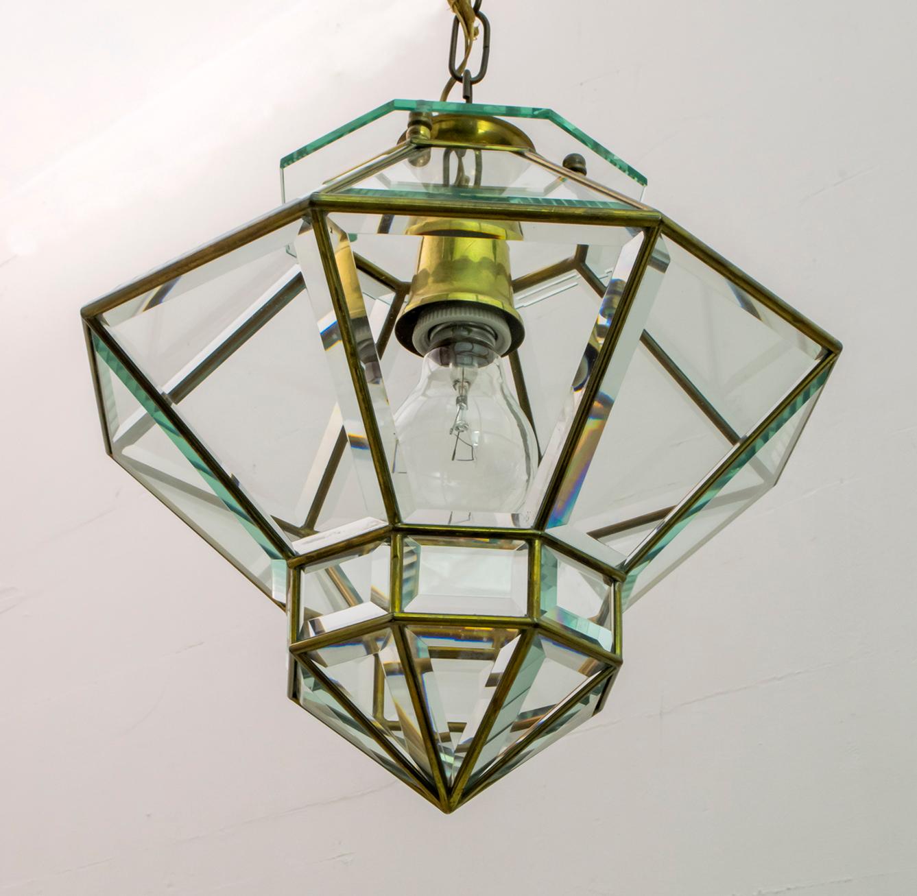 Early 20th Century Adolf Loos Art Nouveau Brass and Beveled Glass Pendant Light for Knize, 1905