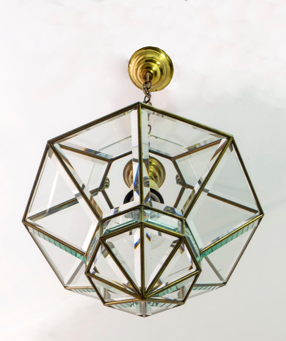 Adolf Loos Art Nouveau Brass and Beveled Glass Pendant Light for Knize, 1905 1