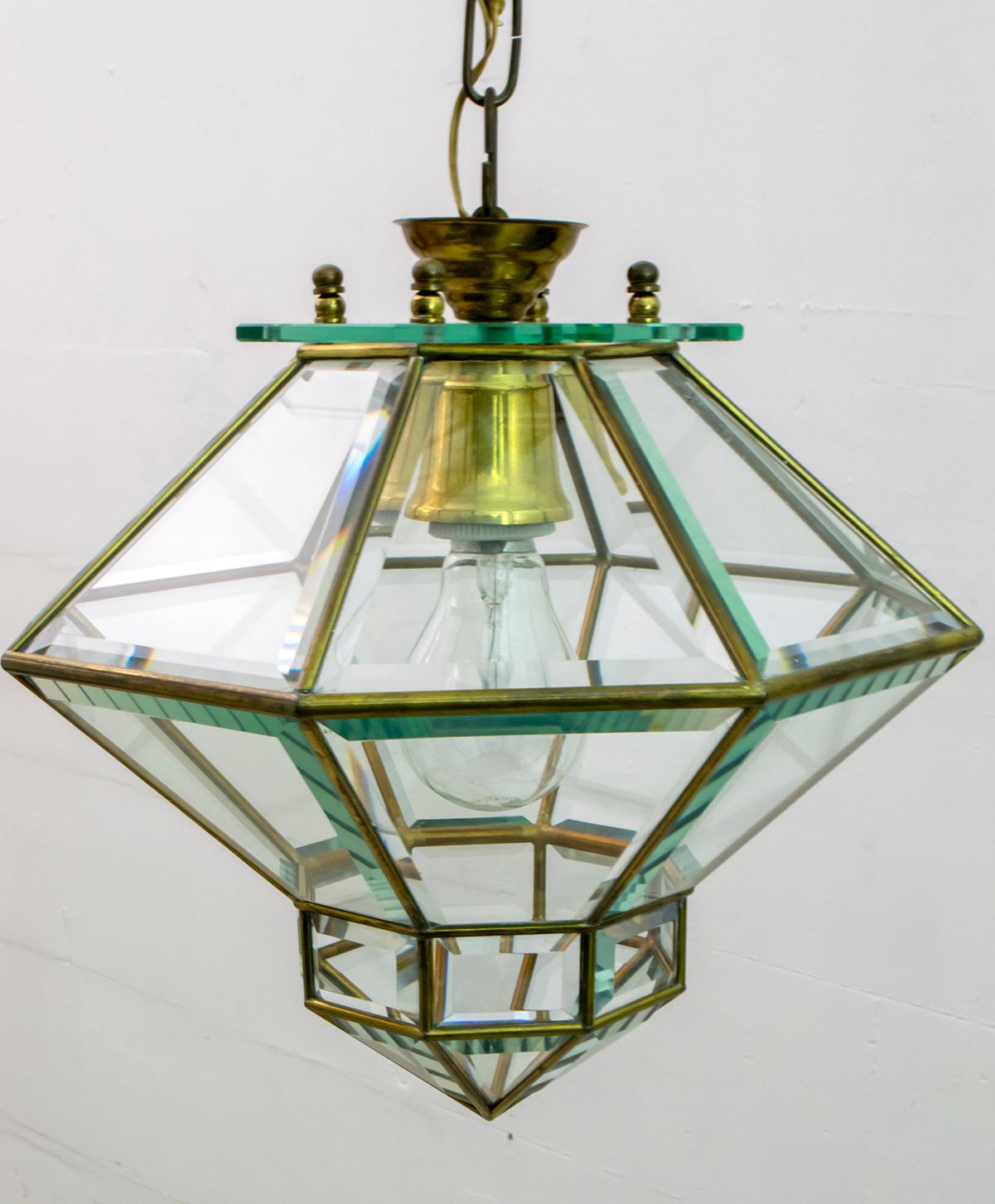 Adolf Loos Art Nouveau Brass and Beveled Glass Pendant Light for Knize, 1905 2