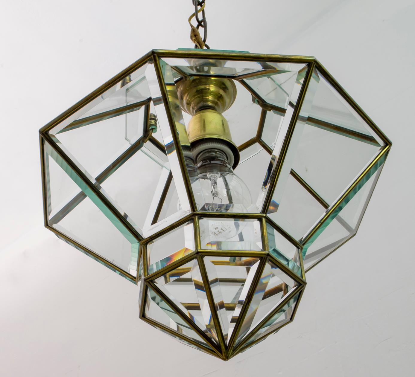 Adolf Loos Art Nouveau Brass and Beveled Glass Pendant Light for Knize, 1905 3