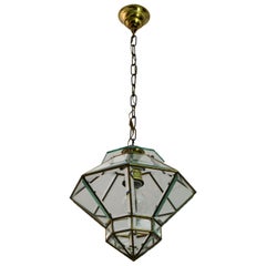 Antique Adolf Loos Art Nouveau Brass and Beveled Glass Pendant Light for Knize, 1905