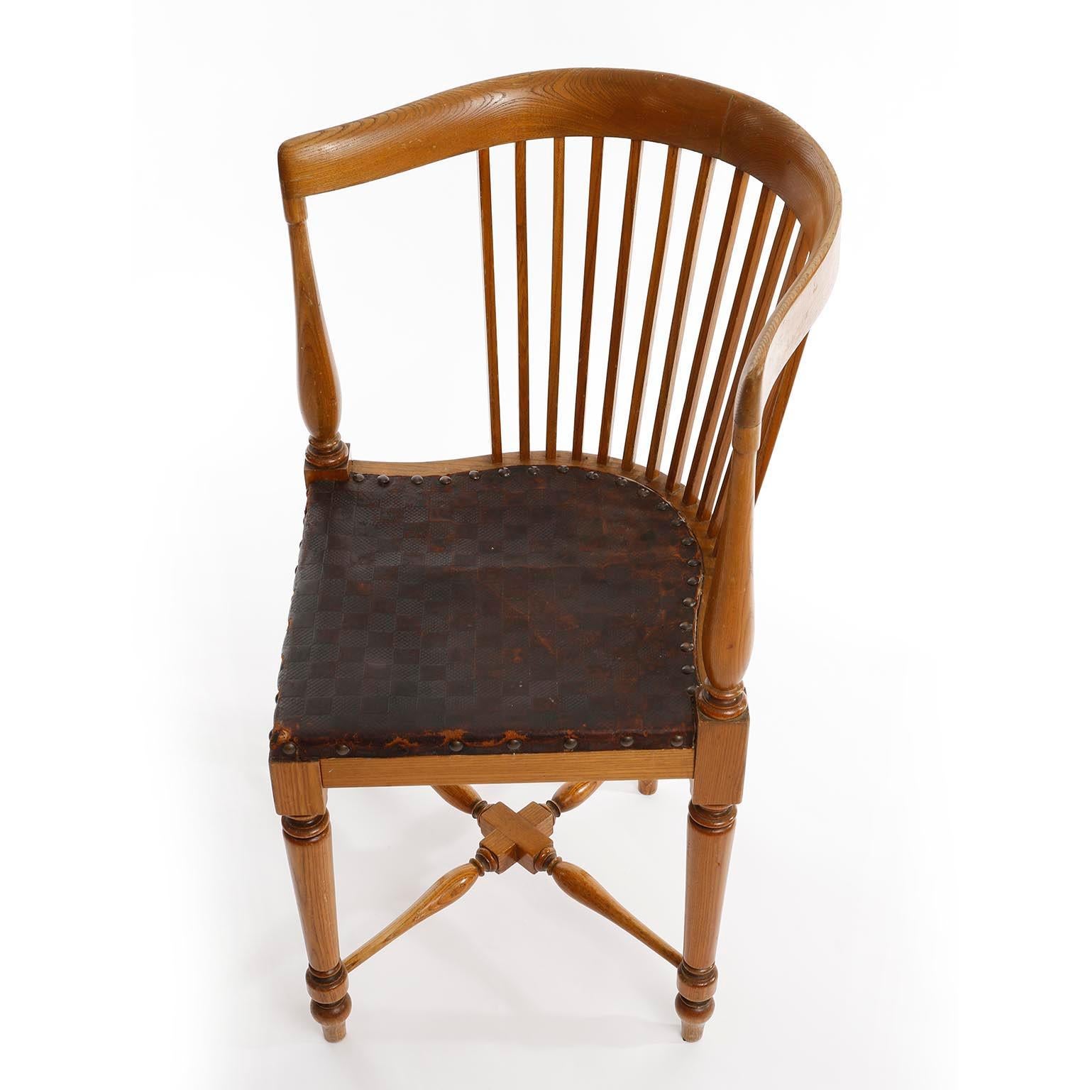 Austrian Adolf Loos Corner Chair, F.O. Schmidt, Oak Wood Leather, Jugendstil, 1898-1900 For Sale