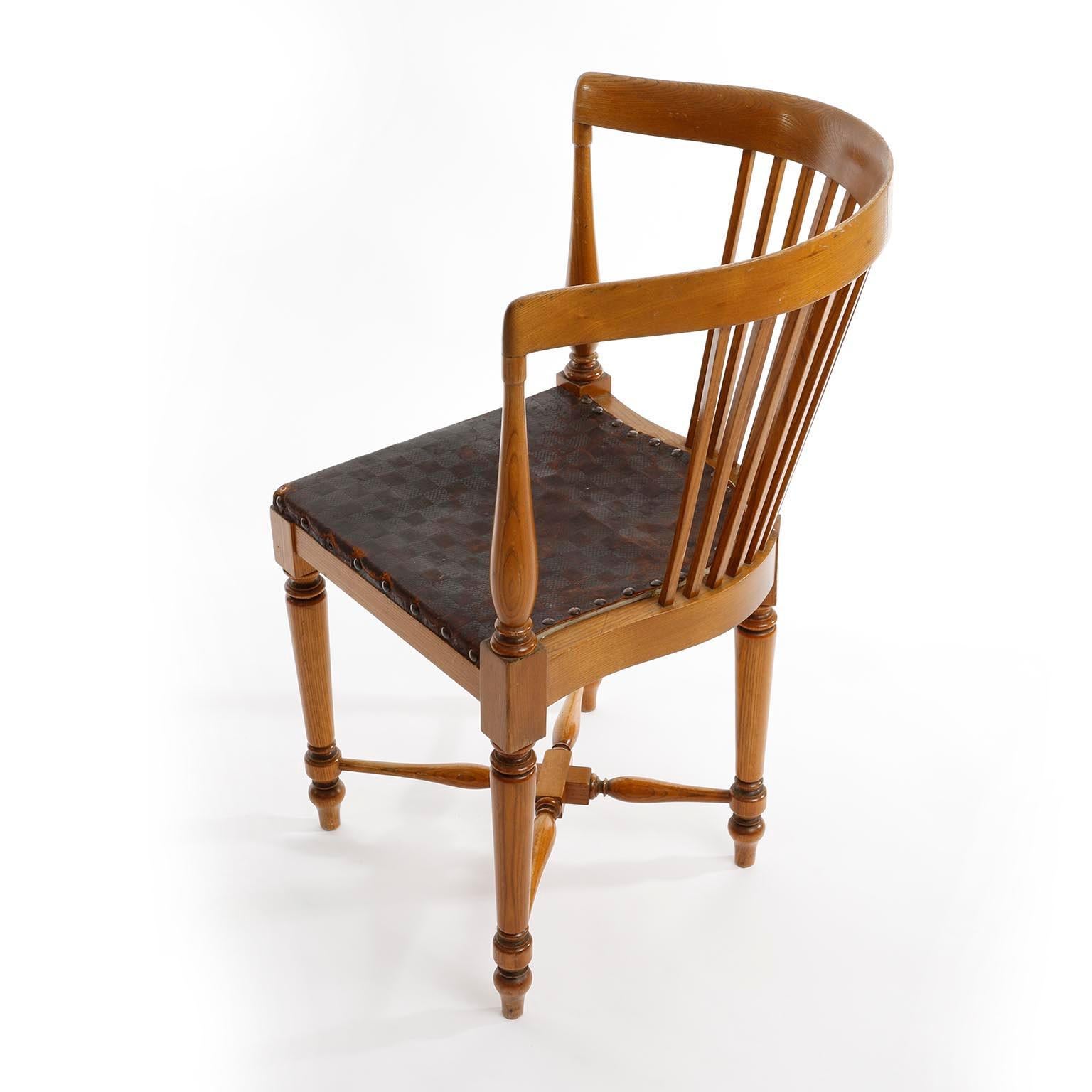 Embossed Adolf Loos Corner Chair, F.O. Schmidt, Oak Wood Leather, Jugendstil, 1898-1900 For Sale