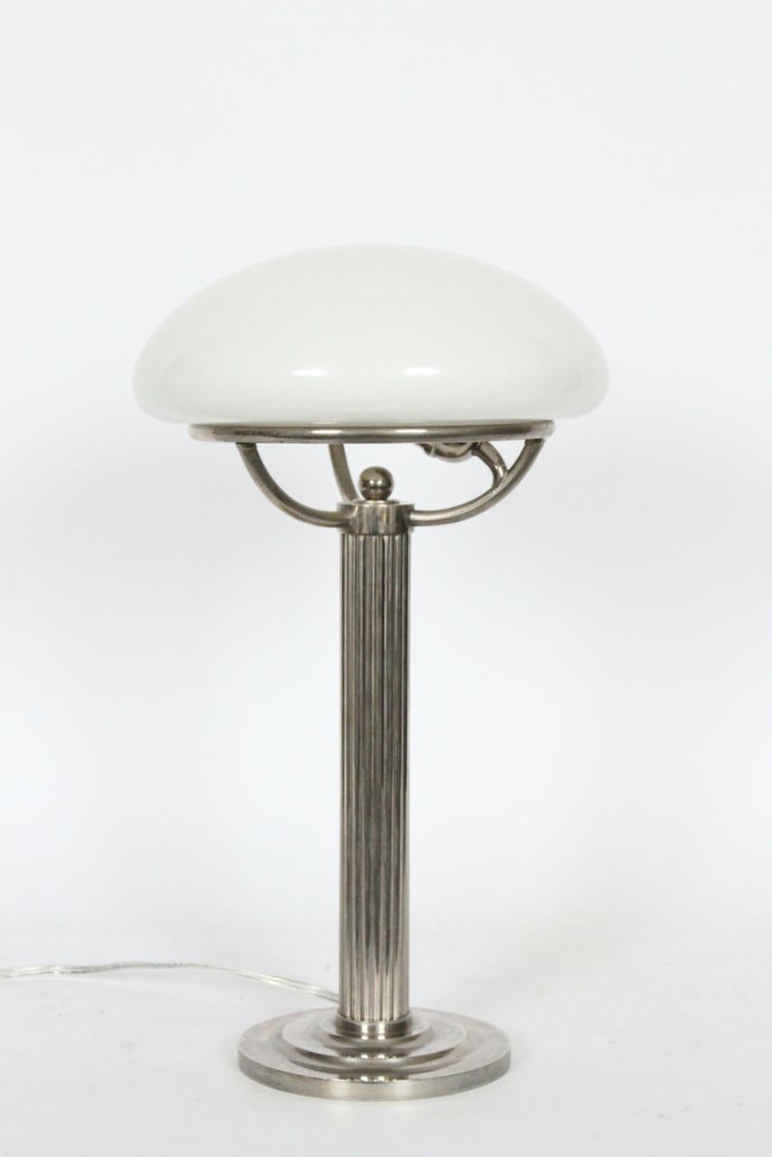 Adolf Loos for Villa Steiner Nickel Table Lamp with Opaline Shade 6