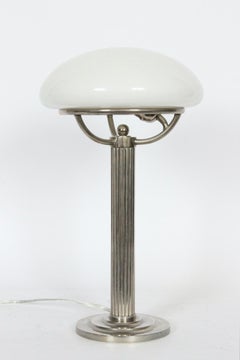 Adolf Loos for Villa Steiner Nickel Table Lamp with Opaline Shade