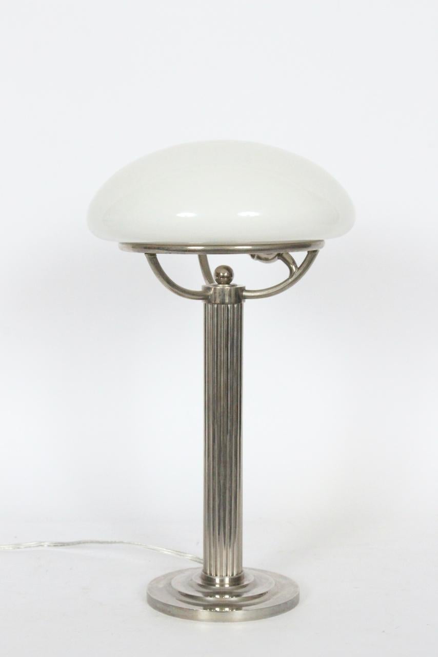 Vienna Secession Adolf Loos for Villa Steiner Nickel Table Lamp with Opaline Shade