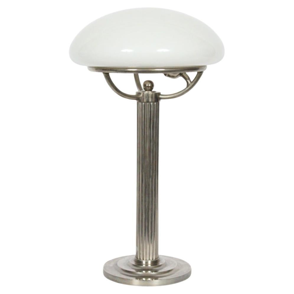 Adolf Loos for Villa Steiner Nickel Table Lamp with Opaline Shade