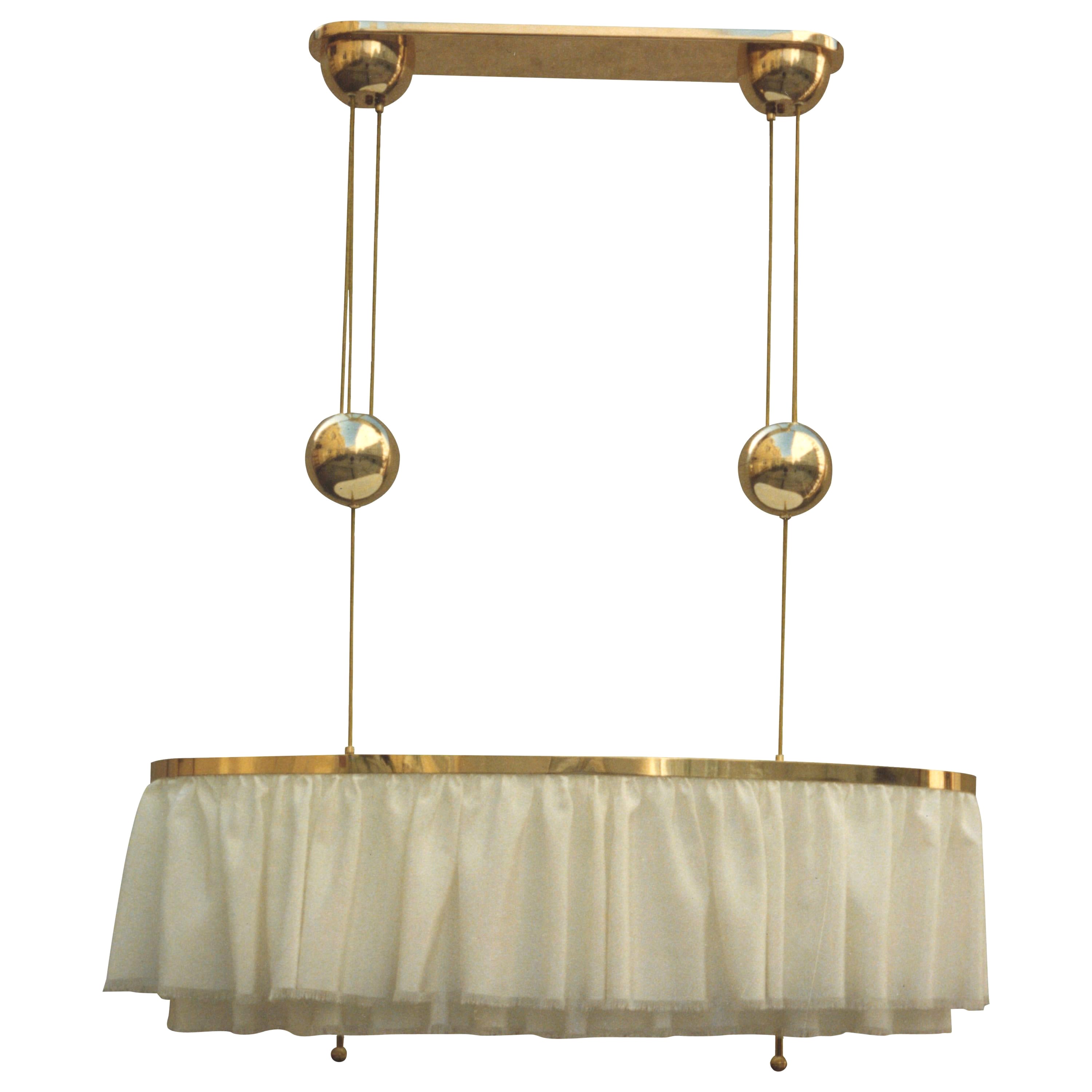 Adolf Loos Jugendstil Brass & Silk Chandelier "Dinner" with a Pulley, Re-Edition