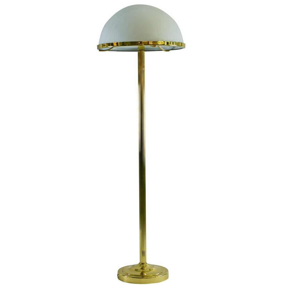 Hand-Crafted Adolf Loos Jugendstil Floor Lamp Brass Opaline Glass, Re-Edition For Sale
