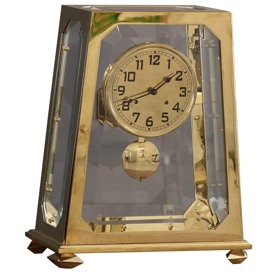 Adolf Loos Jugendstil Mantelpiece-Clock Solid Brass Facetted Glass, Re-Edition  For Sale