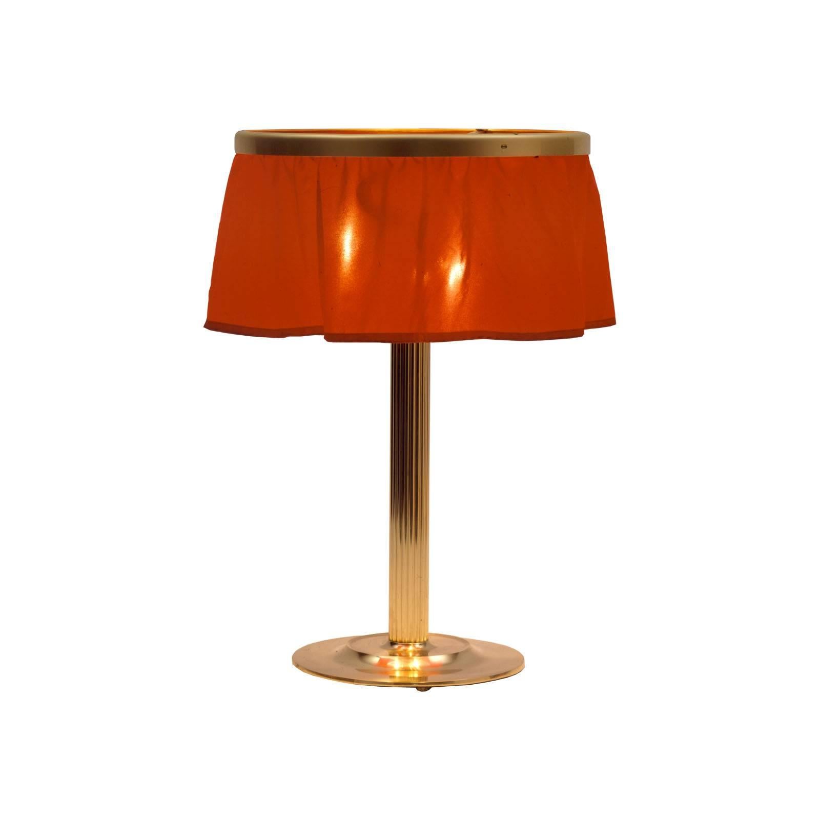 Brass lamp with the requested finish - the fabric can be delivered with a plugged - or with a leadband – border.
Originally manufactured at the Wiener Werkstätte, now manufactured at the WOKA workshop in Vienna

Most components according to the UL