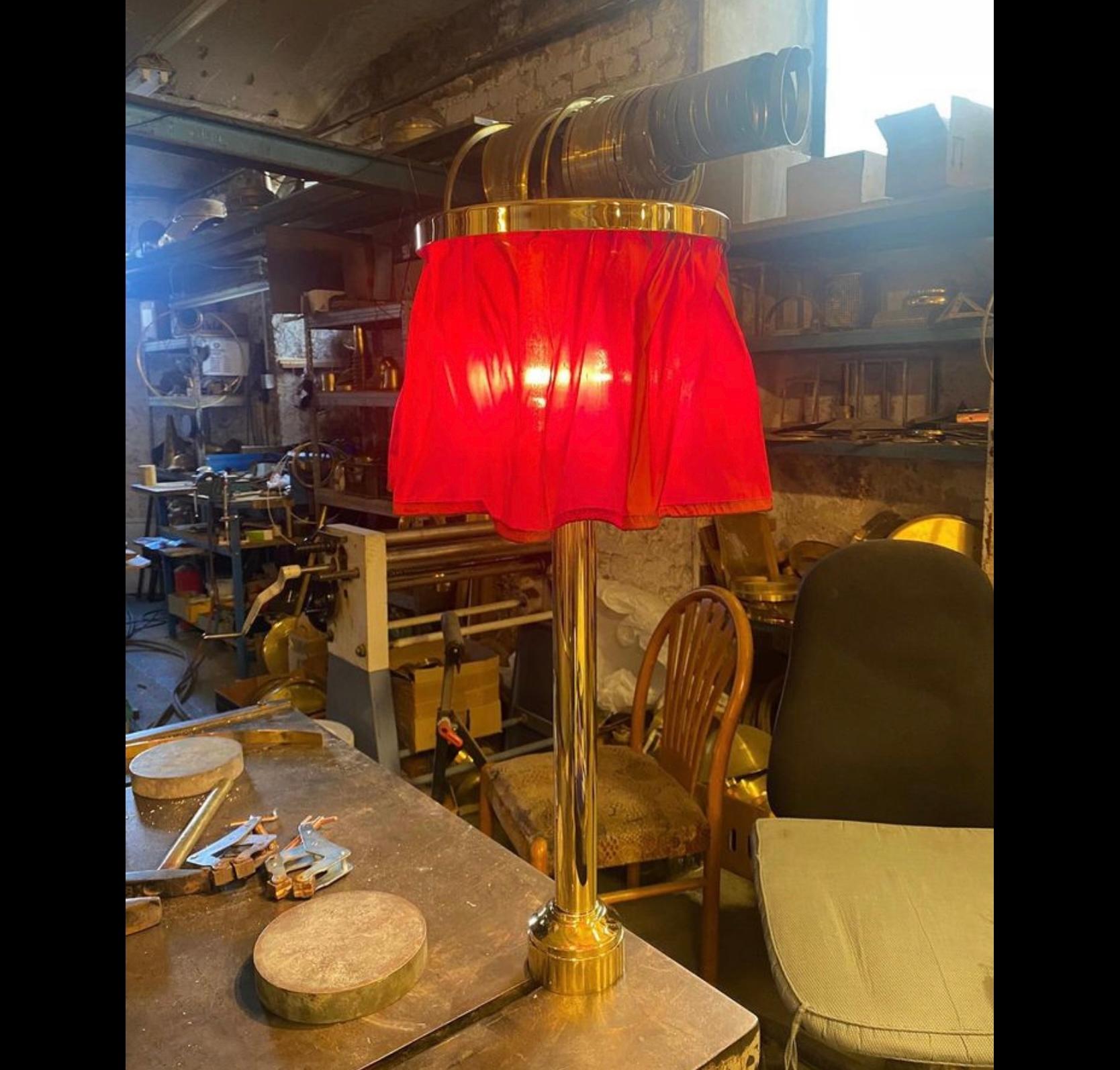 Contemporary Adolf Loos Jugendstil Silk and Brass Table Lamp, Re-Edition For Sale